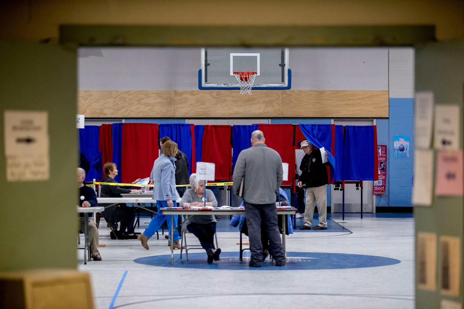 Residents vote at a youth center in Manchester on February 11.
