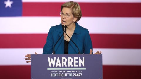 Warren speaks at her primary night event on February 11, 2020 in Manchester, New Hampshire. New Hampshire voters cast their ballots today in the first-in-the-nation presidential primary.
