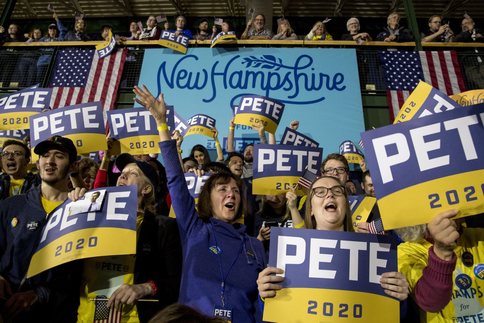 Buttigieg supporters cheer at his rally in Nashua.
