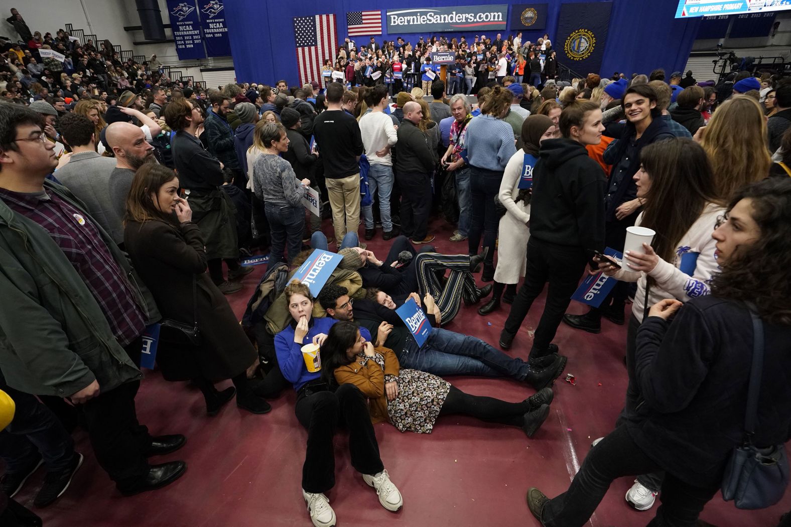 Sanders supporters wait for the senator to take the stage in Manchester.