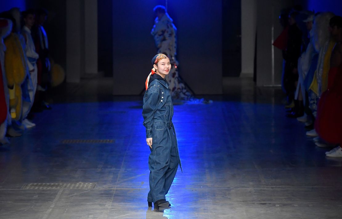 Designer Angel Chen on the runway of the her show during Milan Fashion Week on February 21, 2018 in Milan, Italy.
