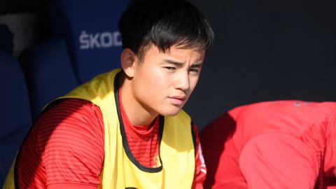 Takefusa Kubo on the Real Mallorca substitute bench during the La Liga match against Espanyol.