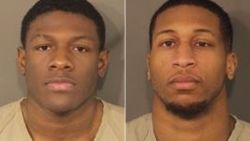 Ohio State football players Jahsen Wint (left) and Amir Riep were arrested Tuesday on felony rape and kidnapping charges, according to records from the Franklin County, OH Municipal Court. They are currently in custody and bond has not been set.