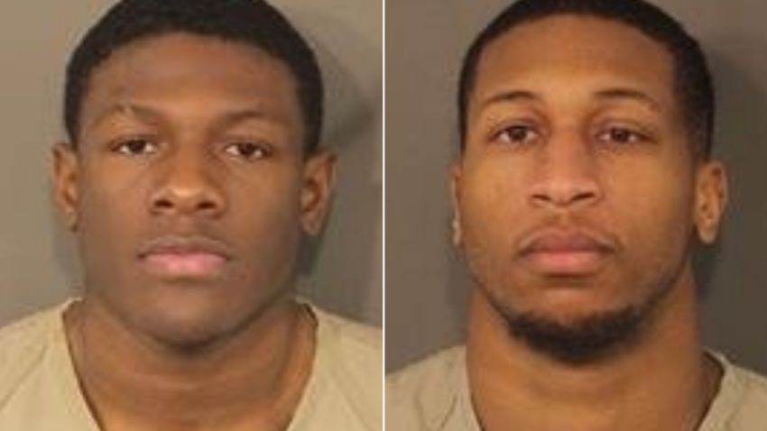 Ohio State football players Jahsen Wint (left) and Amir Riep were arrested Tuesday on felony rape and kidnapping charges, according to records from the Franklin County, OH Municipal Court. They are currently in custody and bond has not been set.