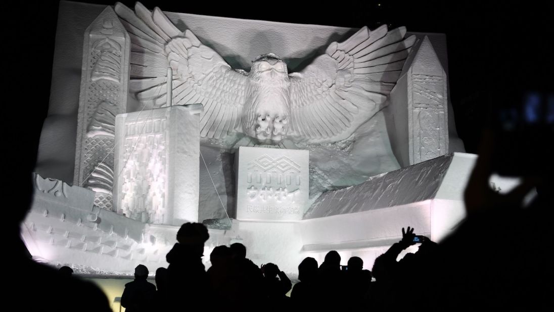 <strong>Snowy owl: </strong>This giant snow sculpture features a "kotankoro kamuy" (Blakiston's fish owl) watching over the National Ainu Museum, a soon-to-open center for indigenous indigenous Ainu people. 