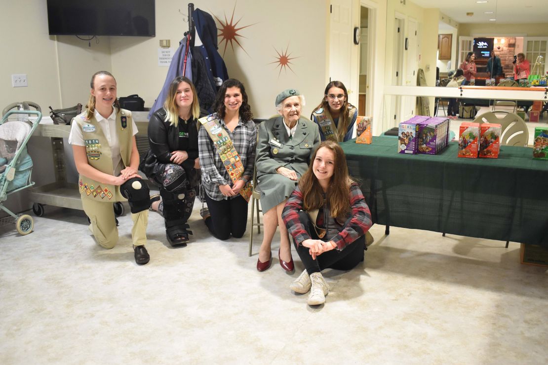 Ronnie and her fellow scouts of Troop #1814 sold cookies at her retirement home. 