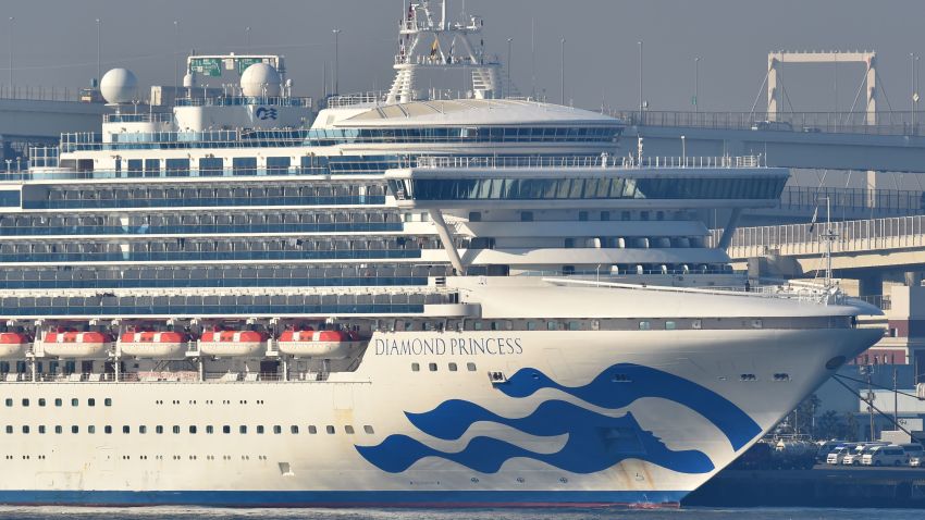 The Diamond Princess cruise ship is seen anchored at the Daikoku Pier Cruise Terminal in Yokohama port on February 13, 2020. - At least 218 people on board a cruise ship quarantined off Japan have tested positive for the novel COVID-19 coronavirus, authorities said February 13 as they announced plans to move some elderly passengers off the ship. (Photo by Kazuhiro NOGI / AFP) (Photo by KAZUHIRO NOGI/AFP via Getty Images)