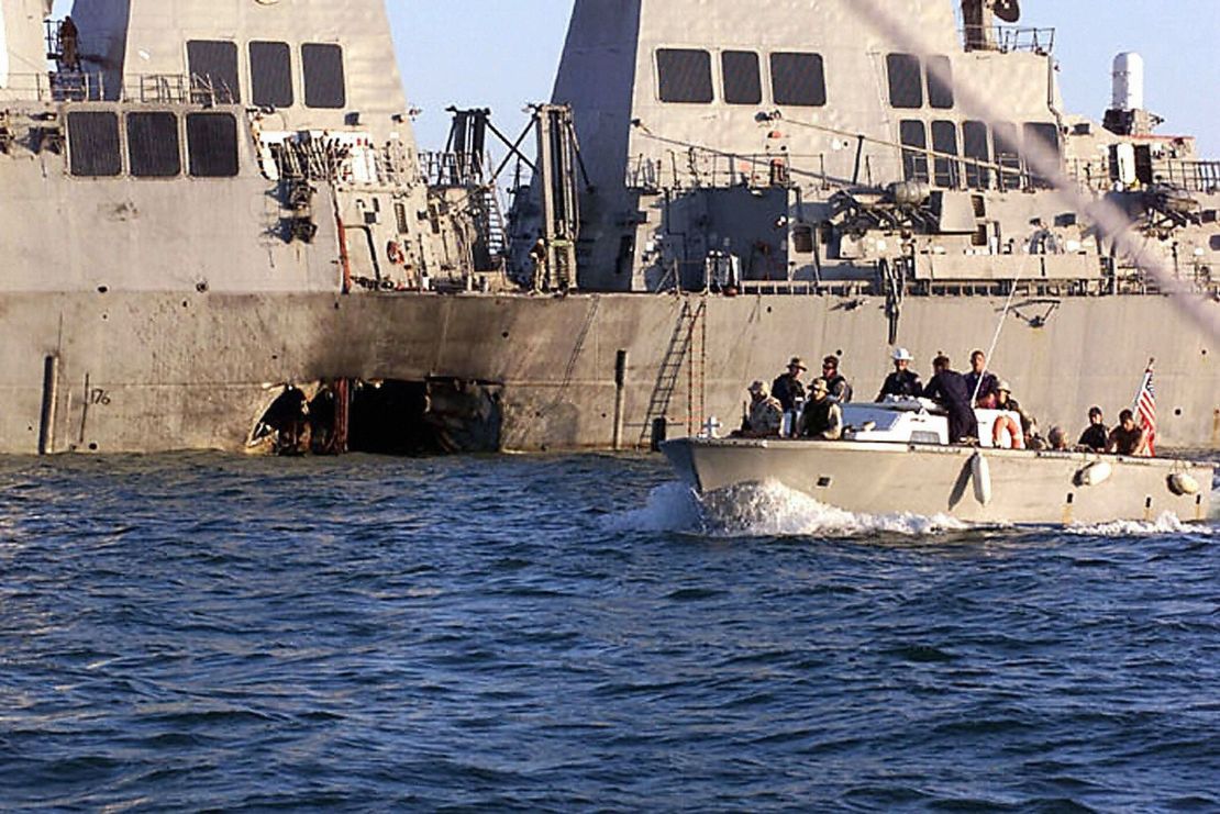 USS Cole was attacked in 2000 by suicide bombers in a small boat while refueling in the port of Aden in Yemen.
