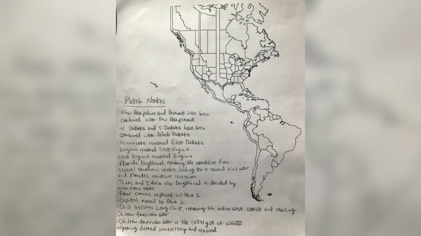 A high school student's homemade map of the US — featuring 'Ohio 2,' Long Florida, and no Wyoming — goes viral after dad tweets it