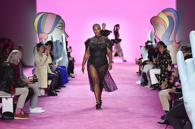 Precious Lee walks the runway for the Christian Siriano AW 20 Fashion Show at Gallery I at Spring Studios on February 06, 2020 in New York City. 