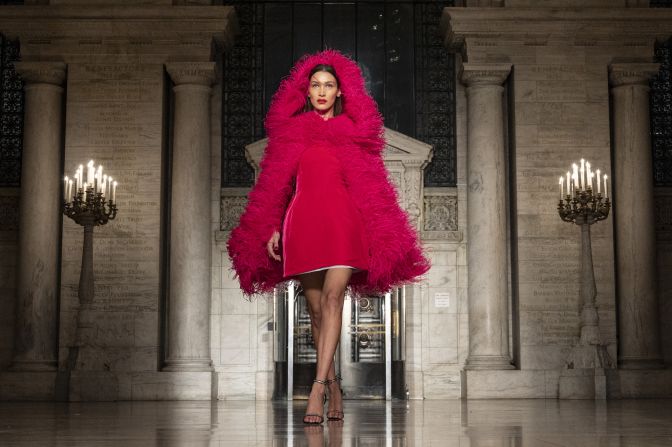 Bella Hadid walks the runway during the Oscar De La Renta Show at The New York Public Library on February 10, 2020 in New York City. 