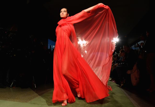 A model presents a creation for Brandon Maxwell during New York Fashion Week at the American Museum of Natural History on February 8, 2020 in New York City. 