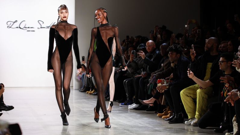 Models walk the runway for the Laquan Smith fashion show during New York Fashion Week.