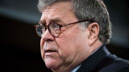 Attorney General William Barr participates in a press conference at the Department of Justice on February 10, 2020 in Washington.