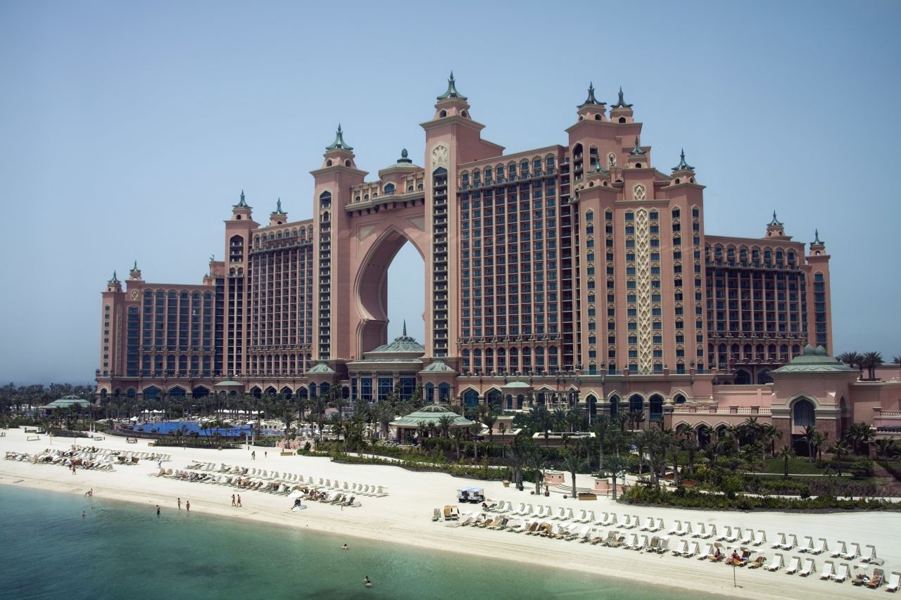 Atlantis, The Palm looms over its artificial island setting.