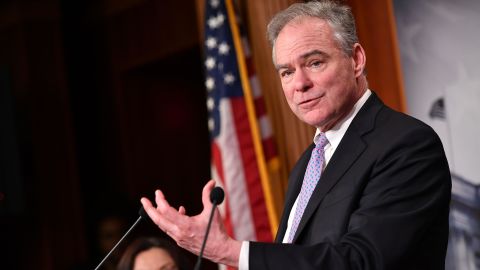Senator Tim Kaine(D-VA), speaks following the Senate voted on the War Powers resolution, at the US Capitol in Washington, DC on February 13, 2020. (Photo by MANDEL NGAN/AFP via Getty Images)