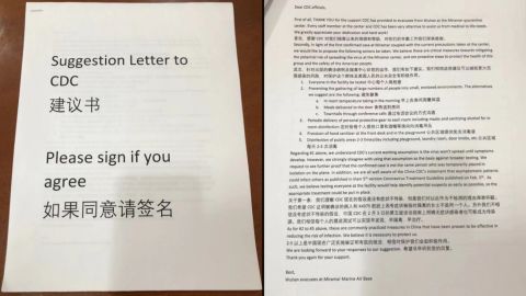 Evacuees from Wuhan, China, wrote a petition requesting they be tested for the novel coronavirus.