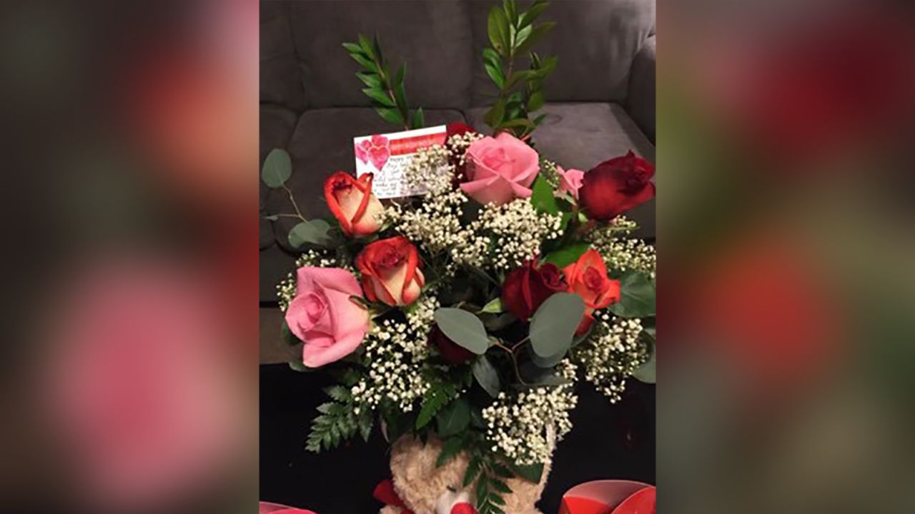 Rich's first Valentine's Day flower delivery surprised Tracey in 2013.