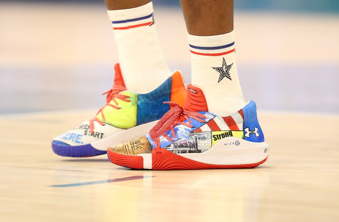 Joel Embiid of the Philadelphia 76ers sported a colorful pair at the 2019 NBA All-Star Weekend. 