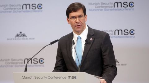 Mark Esper delivers a speech at the 2020 Munich Security Conference on February 15.