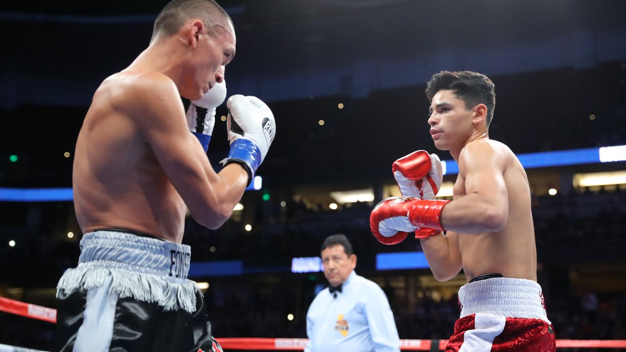 Francisco Fonseca, left, and Ryan Garcia in the ring shortly before Garcia knocked out Fonseca.