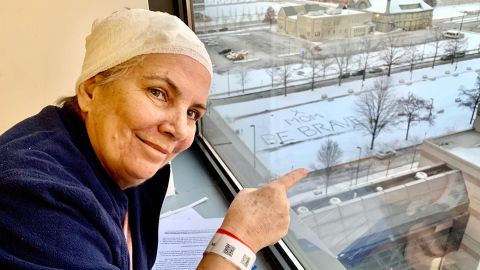 Her daugher's message is easily seen from Michelle Schambach's room at the Cleveland Clinic.
