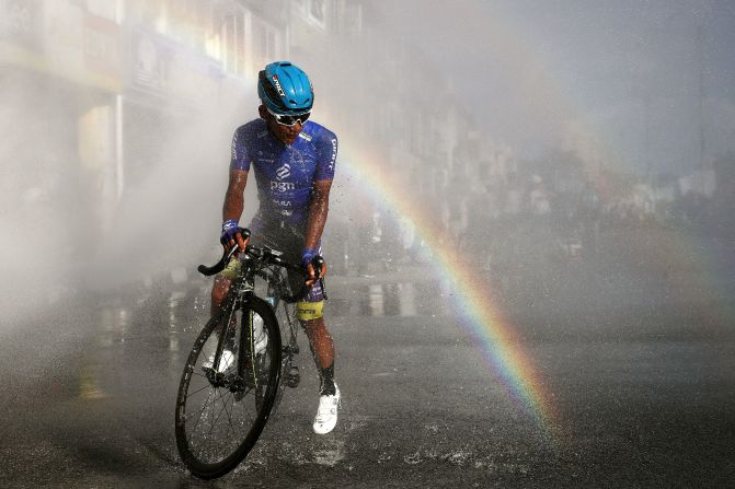 A rider of the PGN cycling team cools off during stage 8 of the 25th Le Tour de Langkawi in Kuah, Malaysia, on Friday, February 14.