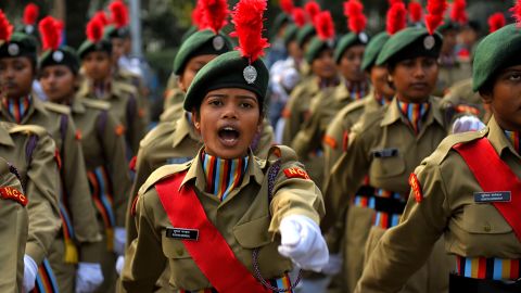 National Cadet Corps women practice during a rehearsal for Republic Day in January in Kolkata.