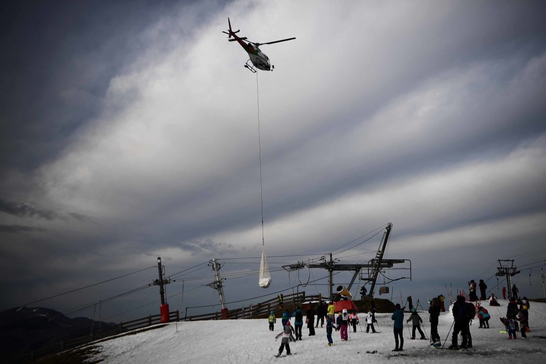 The French department of Haute-Garonne decided to bring in the snow by helicopter to make sure the resort remains open. 