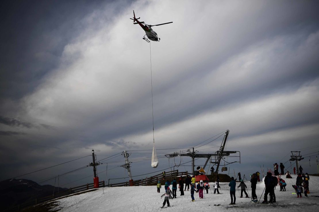 The French department of Haute-Garonne decided to bring in the snow by helicopter to make sure the resort remains open.