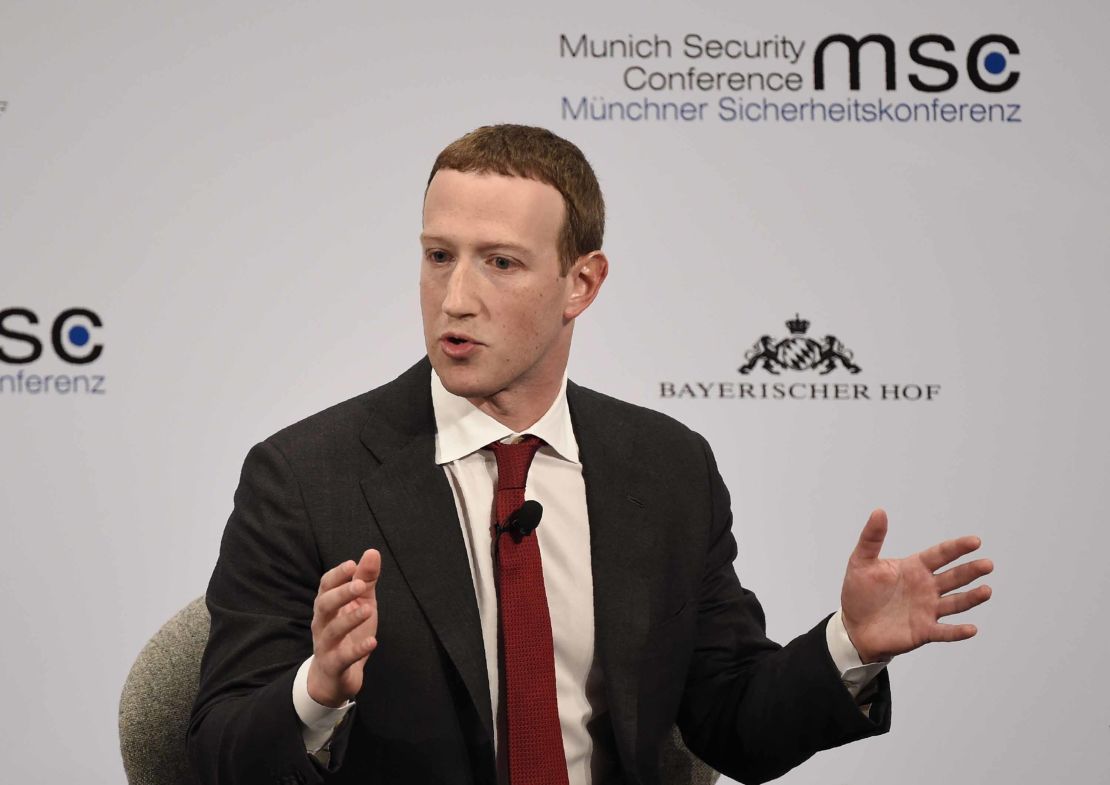 Facebook CEO Mark Zuckerberg speaks at the Munich Security Conference.