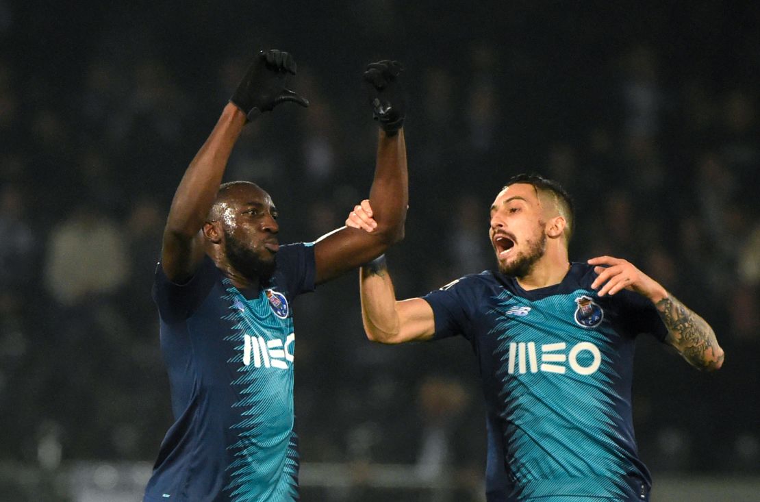 FC Porto's Moussa Marega reacts after hearing racists chants Sunday. 
