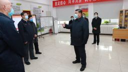 BEIJING, Feb. 10, 2020  -- Chinese President Xi Jinping, also general secretary of the Communist Party of China  Central Committee and chairman of the Central Military Commission, inspects the novel coronavirus pneumonia prevention and control work in Beijing, capital of China, on Feb. 10, 2020. Xi visited Anhuali Community, Chaoyang District of Beijing to learn about the epidemic prevention and control at the primary level and the supply of daily necessities. He also extended regards to residents and community workers. (Photo by Pang Xinglei/Xinhua via Getty Images)
