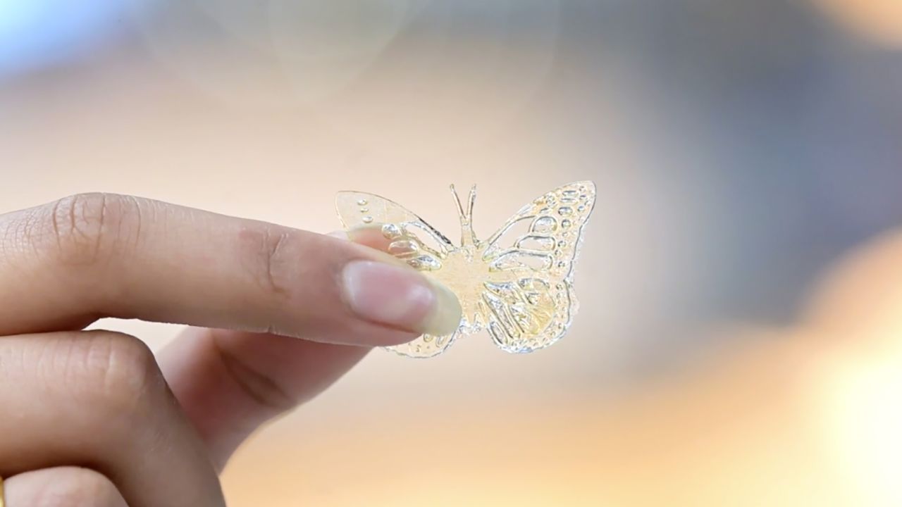 A 3D printed butterbly made from McDonald's waste cooking oil.