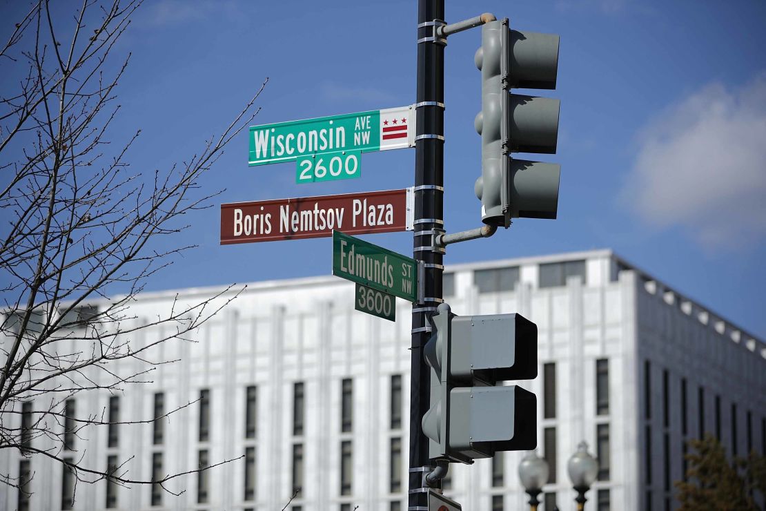 The street in front of the Russian embassy in Washington is named after Nemtsov.