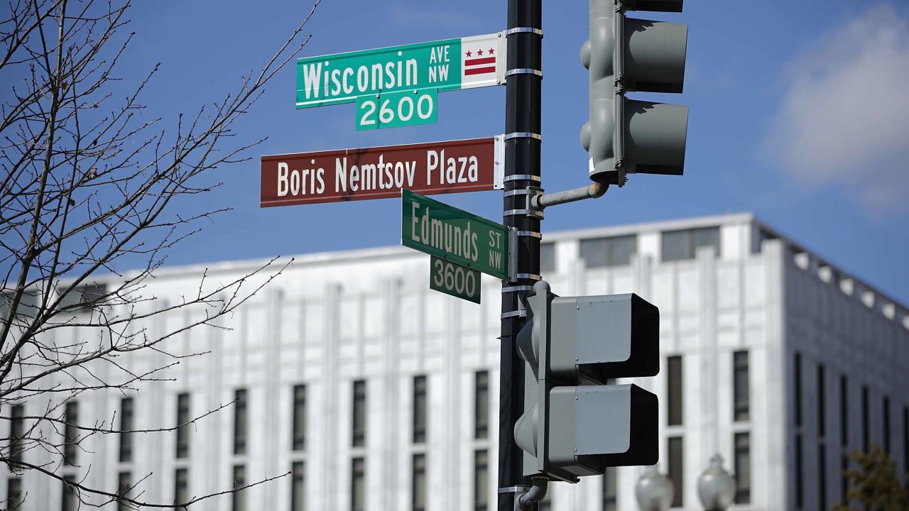 The street in front of the Russian embassy in Washington is named after Nemtsov.