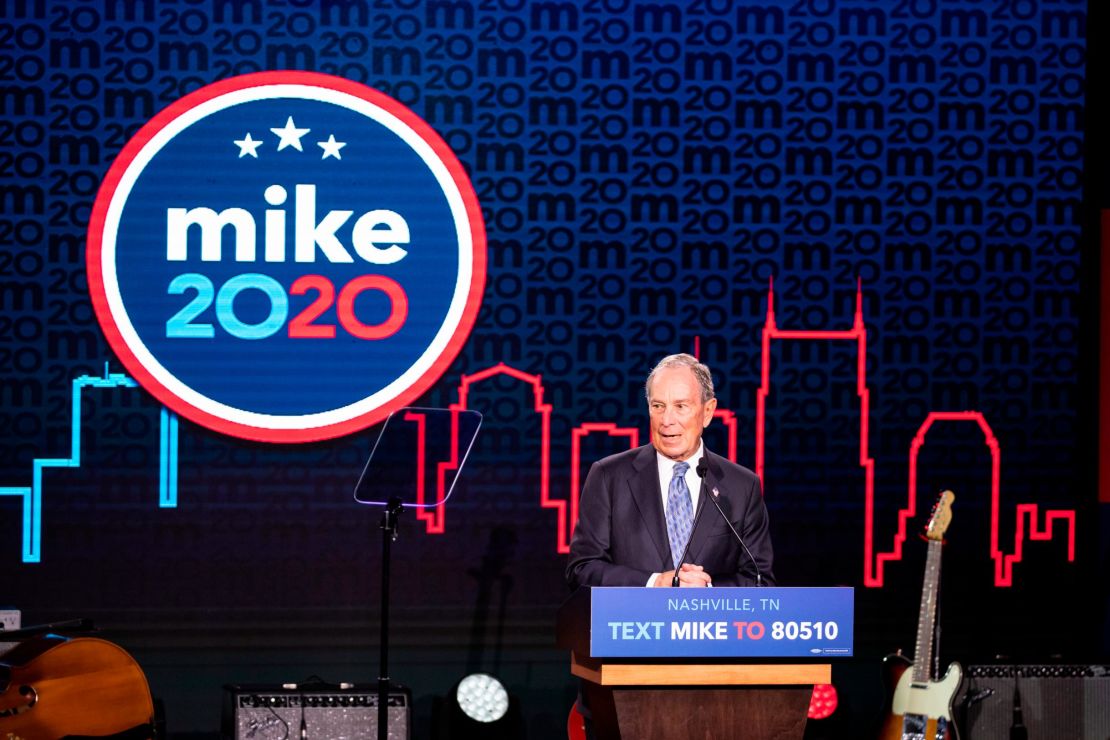 Bloomberg delivers remarks during a campaign rally on February 12, 2020 in Nashville, Tennessee. 