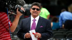 In this Aug. 8, 2015, file photo former owner of the San Francisco 49ers Edward DeBartolo, Jr., is interviewed before the Pro Football Hall of Fame ceremony at Tom Benson Hall of Fame Stadium in Canton, Ohio. President Donald Trump pardoned DeBartolo, who is convicted in gambling fraud scandal.