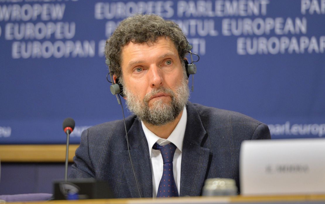 Turkish philanthropist Osman Kavala is pictured at a news conference in Belgium in December 2014.