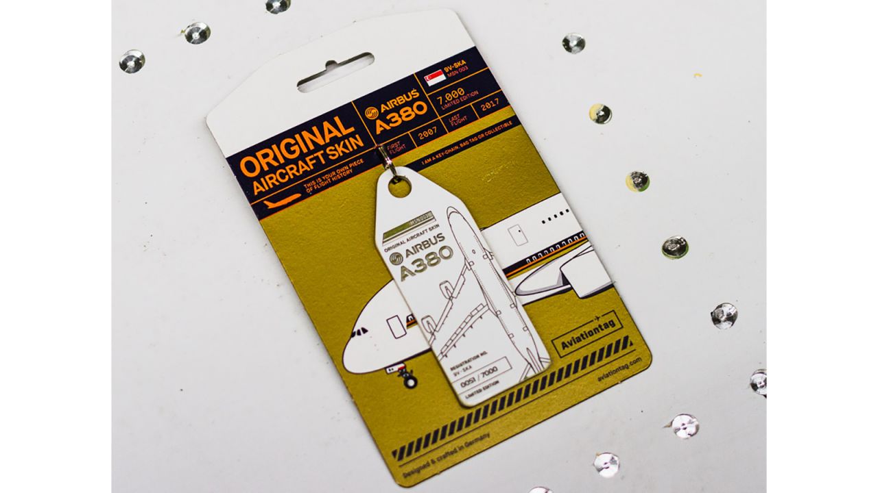 Aviationtag is selling a limited run of 7,000 tags made from the fuselage of the first A380 to enter scheduled service. 