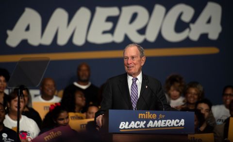 Bloomberg speaks to a crowd in Houston in February 2020.