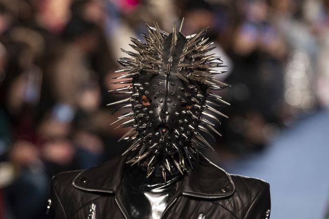 Quinn stayed true to his maximalist aesthetic with S&M-inspired designs, featuring all-leather pieces and spiked masks.