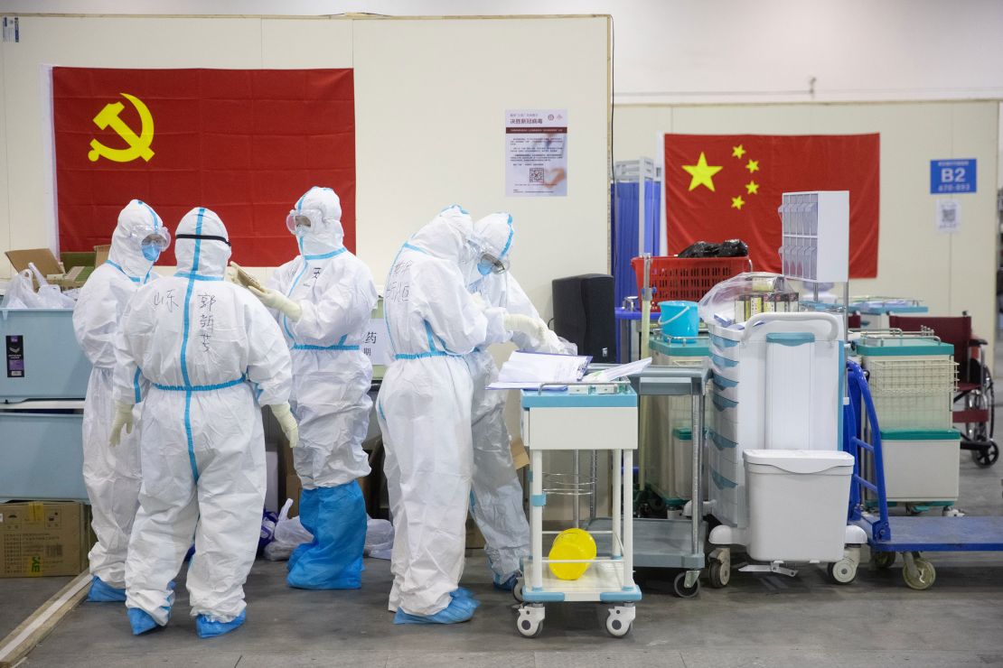 Doctors working in a Fangcang hospital in Wuhan. Wuhan on Feburary 17.