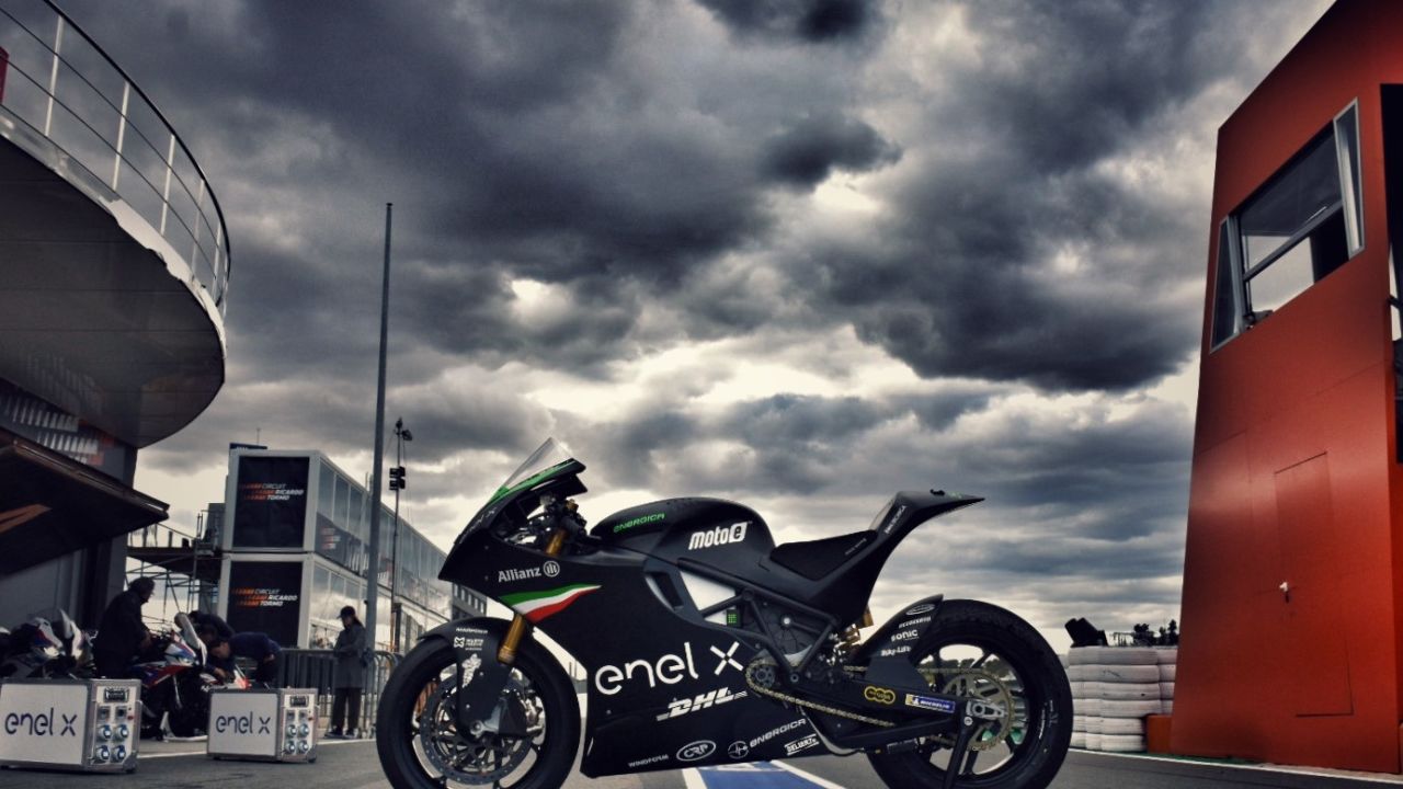 An Energica electric motorcycle.
