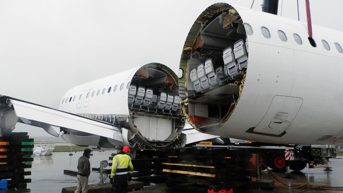 This decommissioned Airbus was cut into pieces for an action movie shoot.