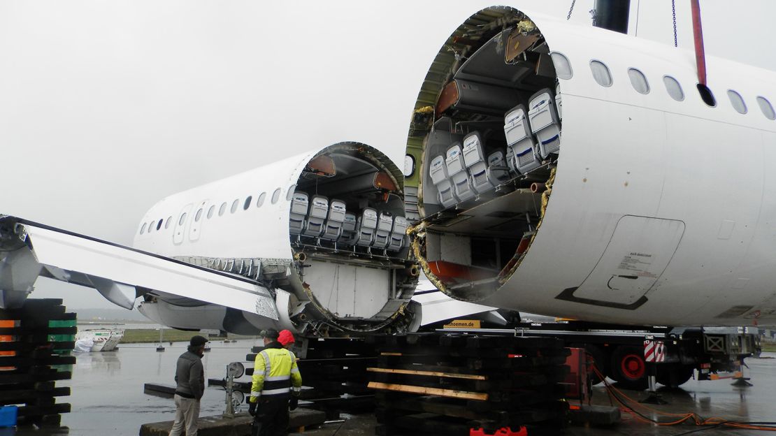 This decommissioned Airbus was cut into pieces for an action movie shoot. 