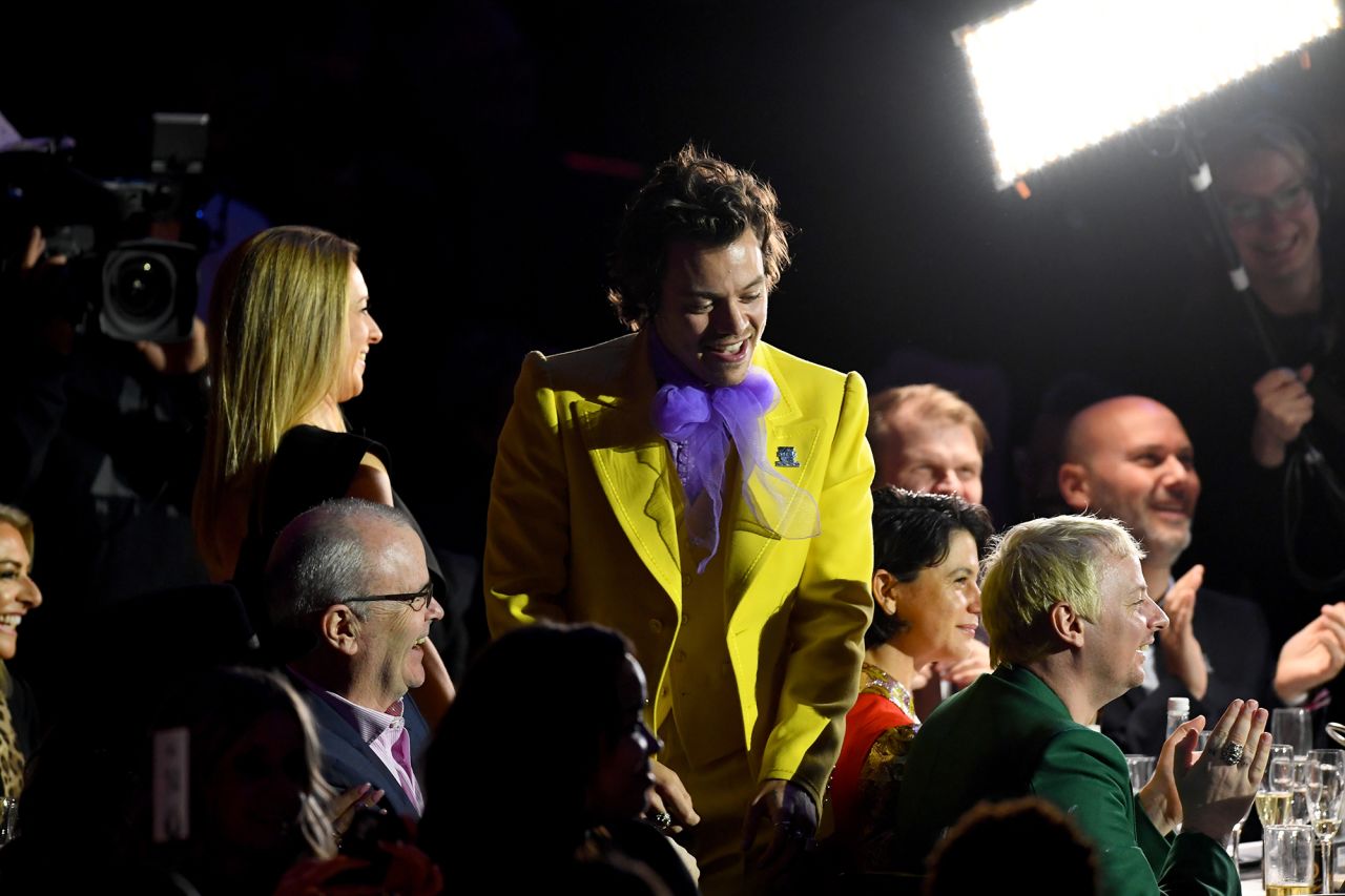 Harry Styles attends The Brit Awards 2020 at The O2 Arena on February 18, 2020.