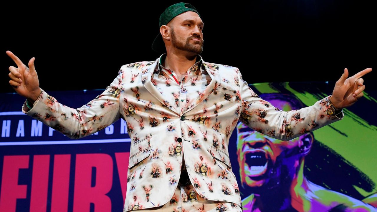 Fury poses during a news conference.