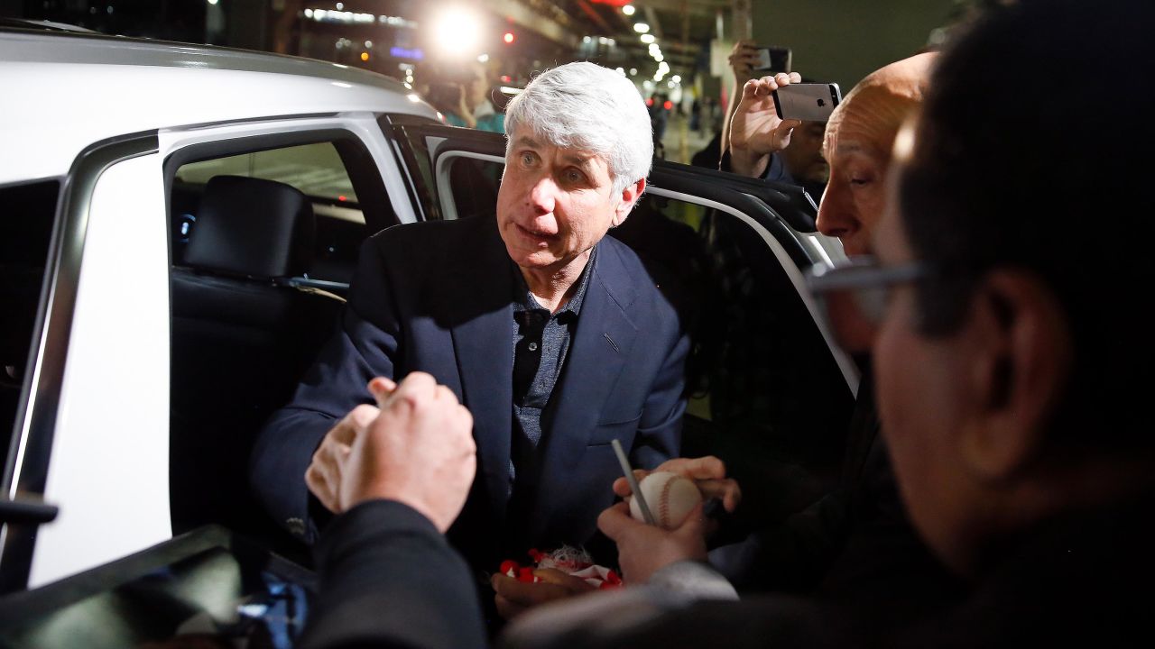 Former Illinois Gov. Rod Blagojevich signs autographs after arriving at O'Hare International Airport following his release from prison on February 19, 2020 in Chicago, Illinois. 