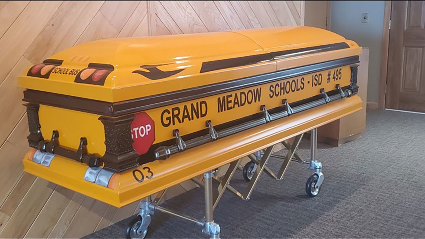 Minnesota school bus driver Glen Davis ferried kids to and from school for 55 years before his death. His casket is an homage to his best-loved job. 